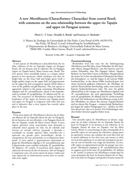 A New Moenkhausia (Characiformes: Characidae) from Central Brazil, with Comments on the Area Relationship Between the Upper Rio Tapajós and Upper Rio Paraguai Systems