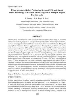 (GPS) and Smart Phone Technology in Rabies Control Program in Kotagiri, Nilgiris District, India E