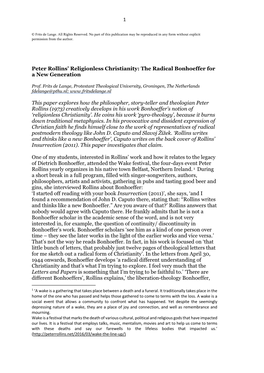 Peter Rollins' Religionless Christianity: the Radical Bonhoeffer for a New