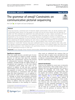 The Grammar of Emoji? Constraints on Communicative Pictorial Sequencing Neil Cohn* , Jan Engelen and Joost Schilperoord