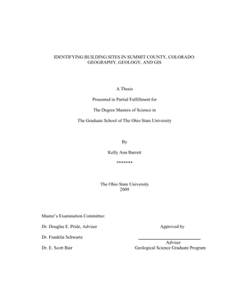 Identifying Building Sites in Summit County, Colorado: Geography, Geology, and Gis