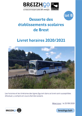 Desserte Des Établissements Scolaires De Brest Livret Horaires 2020/2021