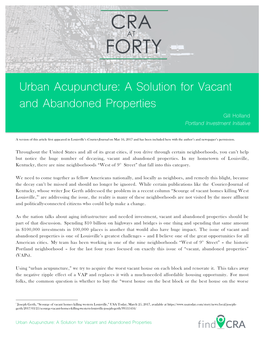 Urban Acupuncture a Solution for Vacant and Abandoned Properties