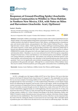 (Arachnida: Araneae) Communities to Wildfire in Three Habitats in Northern New Mexico