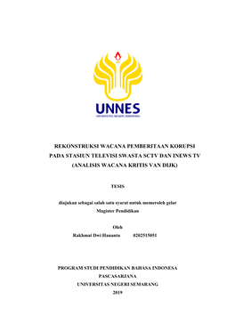 Rekonstruksi Wacana Pemberitaan Korupsi Pada Stasiun Televisi Swasta Sctv Dan Inews Tv (Analisis Wacana Kritis Van Dijk)
