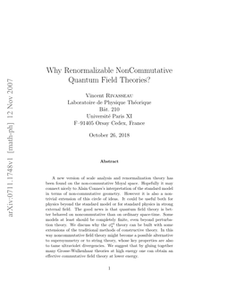 Why Renormalizable Noncommutative Quantum Field Theories?