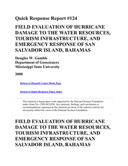 Quick Response Report #124 FIELD EVALUATION of HURRICANE