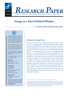 Energy As a Tool of Hybrid Warfare
