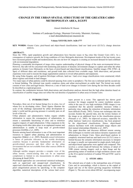 Change in the Urban Spatial Structure of the Greater Cairo Metropolitan Area, Egypt