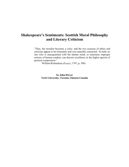 Shakespeare's Sentiments: Scottish Moral Philosophy and Literary Criticism