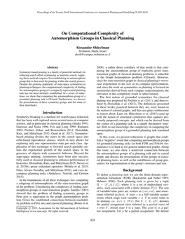 On Computational Complexity of Automorphism Groups in Classical Planning