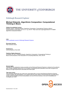 Michael Edwards. Algorithmic Composition: Computational