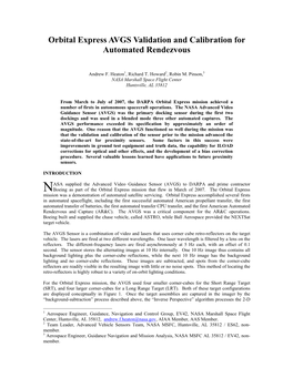 Orbital Express AVGS Validation and Calibration for Automated Rendezvous