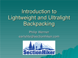 Introduction to Lightweight and Ultralight Backpacking