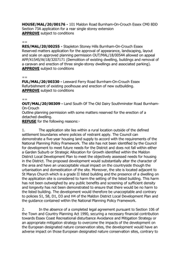 HOUSE/MAL/20/00176 - 101 Maldon Road Burnham-On-Crouch Essex CM0 8DD Section 73A Application for a Rear Single Storey Extension APPROVE Subject to Conditions