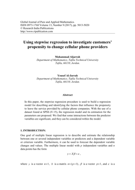 Using Stepwise Regression to Investigate Customers' Propensity to Change Cellular Phone Providers