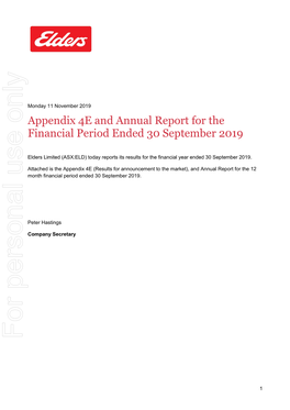 2019 Appendix 4E and Annual Report for the Financial Period Ended 30 September 2019