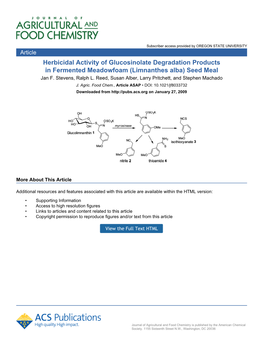 Herbicidal Activity of Glucosinolate Degradation Products in Fermented Meadowfoam (Limnanthes Alba) Seed Meal Jan F