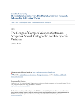 The Design of Complex Weapons Systems in Scorpions: Sexual, Ontogenetic, and Interspecific Variation