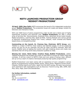 Ndtv Launches Production Group 'Reddot Productions'