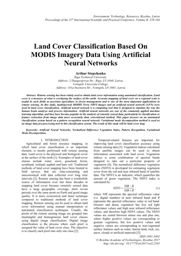 Land Cover Classification Based on MODIS Imagery Data Using Artificial Neural Networks