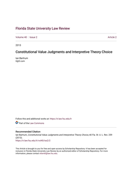 Constitutional Value Judgments and Interpretive Theory Choice