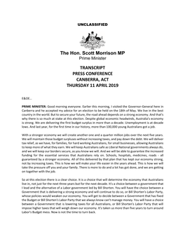 The Hon. Scott Morrison MP TRANSCRIPT PRESS