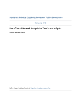 Use of Social Network Analysis for Tax Control in Spain Ignacio Gonzalez Garcia