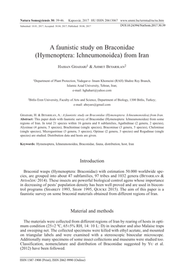 A Faunistic Study on Braconidae (Hymenoptera: Ichneumonoidea) from Iran