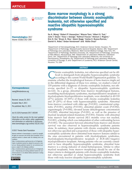 Bone Marrow Morphology Is a Strong Discriminator Between Chronic Eosinophilic Leukemia, Not Otherwise Specified and Reactive