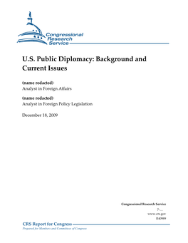 US Public Diplomacy: Background and Current Issues