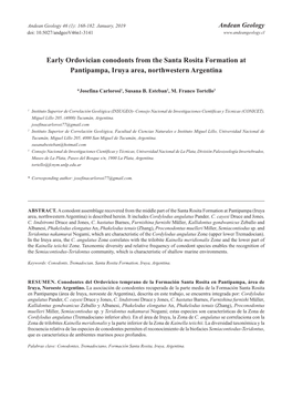 Early Ordovician Conodonts from the Santa Rosita Formation at Pantipampa, Iruya Area, Northwestern Argentina