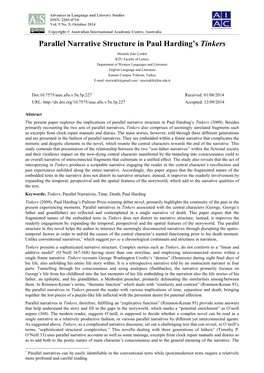 Parallel Narrative Structure in Paul Harding's