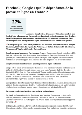 Facebook, Google : Quelle Dépendance De La Presse En Ligne En France ?