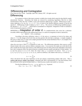 Differencing and Cointegration Differencing Integration of Order D