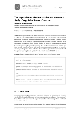 The Regulation of Abusive Activity and Content: a Study of Registries' Terms