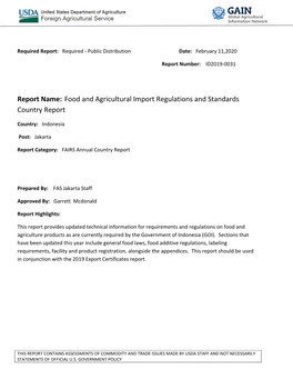 Report Name: Food and Agricultural Import Regulations and Standards Country Report