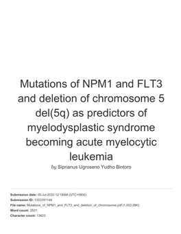 Mutations of NPM1 and FLT3 and Deletion of Chromosome 5 Del(5Q