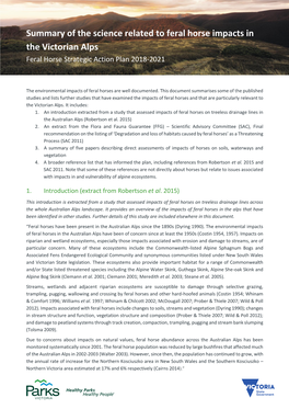 Summary of the Science Related to Feral Horse Impacts in the Victorian Alps Feral Horse Strategic Action Plan 2018-2021