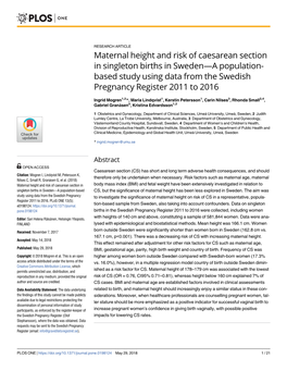 Maternal Height and Risk of Caesarean Section in Singleton Births in Sweden—A Population-Based Study Using Data from the Swedi