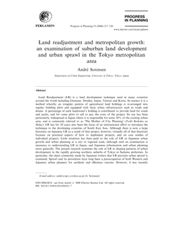 Land Readjustment and Metropolitan Growth: an Examination of Suburban Land Development and Urban Sprawl in the Tokyo Metropolitan Area