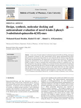 Design, Synthesis, Molecular Docking and Anticonvulsant Evaluation of Novel 6-Iodo-2-Phenyl- 3-Substituted-Quinazolin-4(3H)-Ones