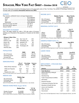 SYRACUSE, NEW YORK FACT SHEET – October 2018