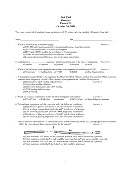 1 Biol 3301 Genetics Exam #2A October 26, 2004