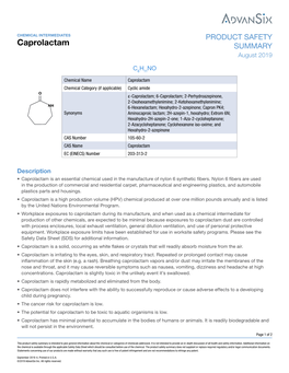 Caprolactam SUMMARY August 2019