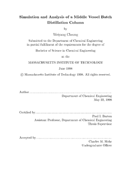 Simulation and Analysis of a Middle Vessel Batch Distillation Column