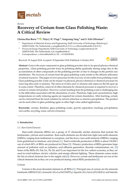 Recovery of Cerium from Glass Polishing Waste: a Critical Review