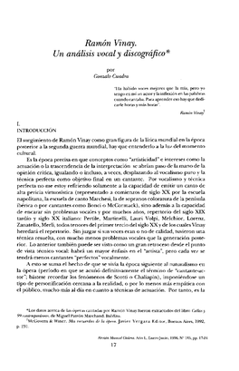 Ramón Vinay. Un Análisis Vocal Y Discográfico *