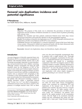 Femoral Vein Duplication: Incidence and Potential Signiﬁcance