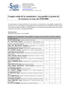 Compte Rendu Commission Eau Potable 15-05-08